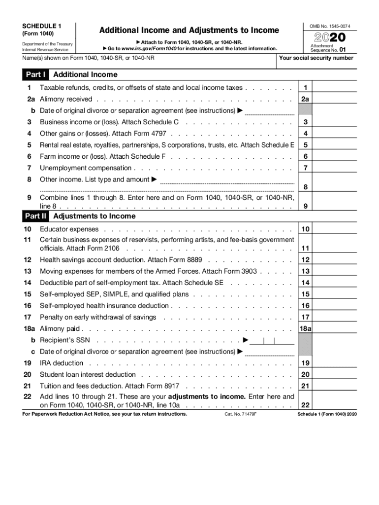  PDF Schedule 1 Form 1040 Internal Revenue Service 2020