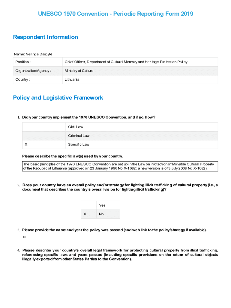 UNESCO 1970 Convention Periodic Reporting Form