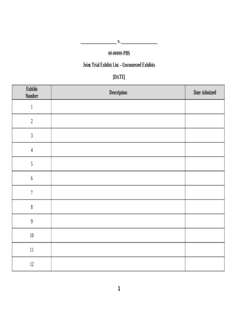 Exhibit List for Trial  Form