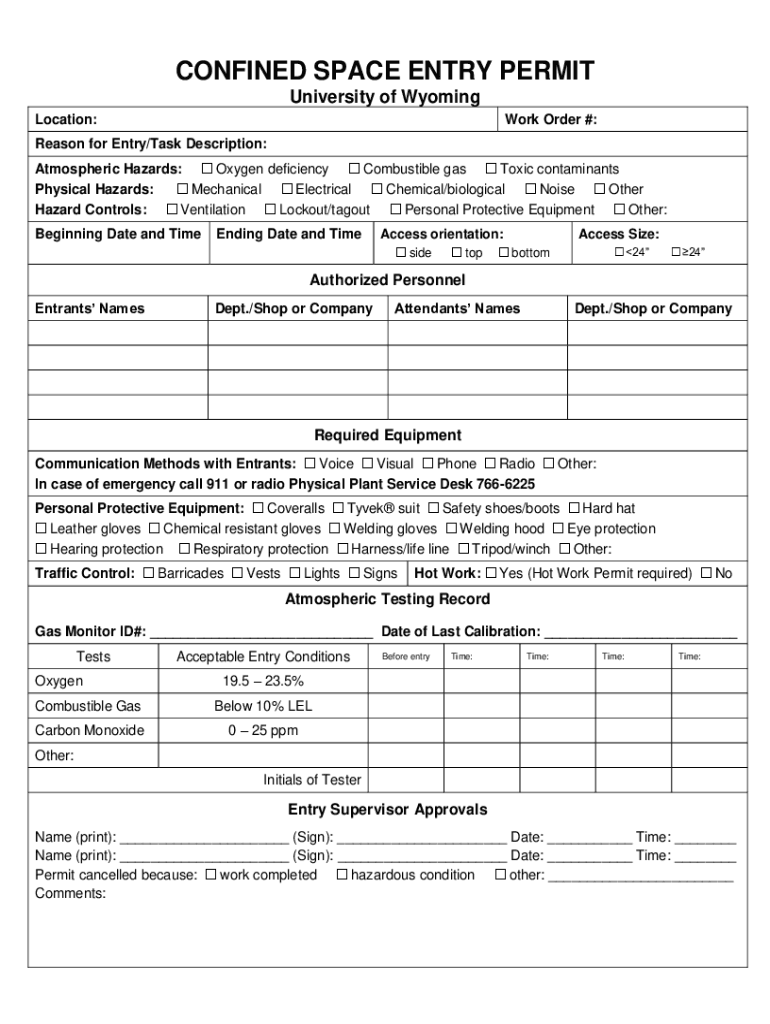  CONFINED SPACE ENTRY PERMIT 2013-2024