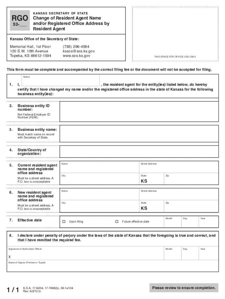  Change of Resident Agent Name 2015