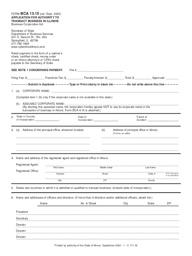  Application for Authority to Transact Business in Illinois 2020