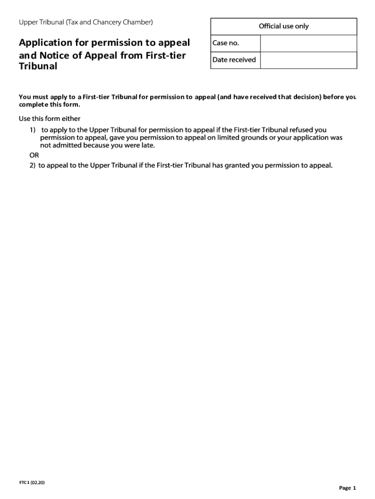  Form FTC1 Application for Permission to Appeal and Gov Uk 2020