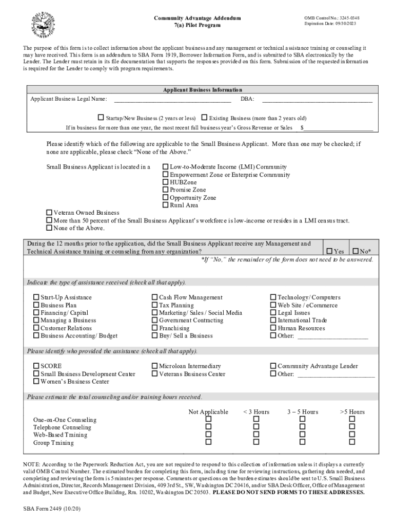 Form 2449 Community Advantage Addendum 7a Pilot Program Form 2449 Community Advantage Addendum 7a Pilot Program