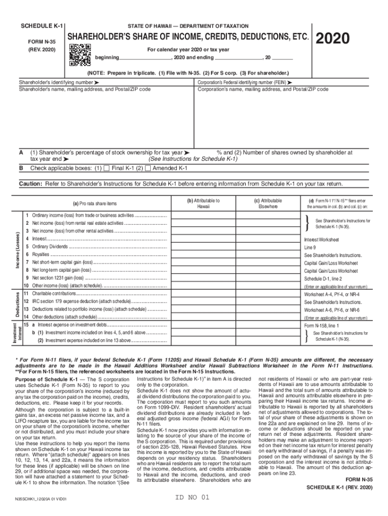 HI Schedule K 1 Form N 35 Fill Online, Printable