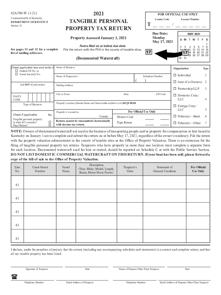 62A500 W TANGIBLE PERSONAL PROPERTY TAX RETURN  Form