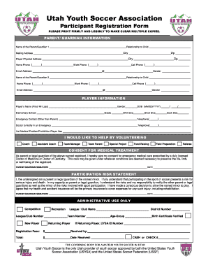 Get and Sign Utah Youth Soccer Association Participant Registration Form