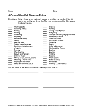 Likes and Dislikes List PDF  Form