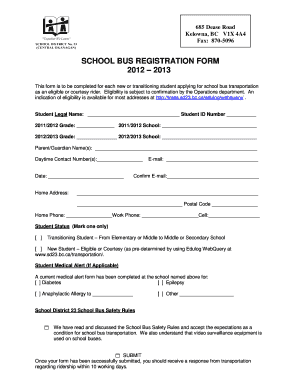 School Bus Application Form