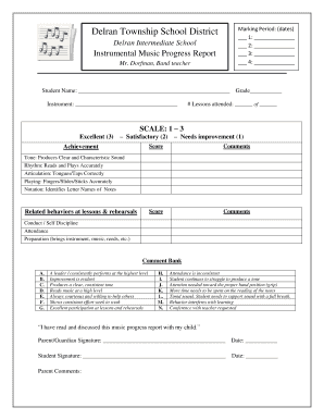 Music Progress Report Template  Form