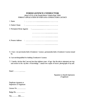 Conductor Licence Renewal Fees Haryana  Form