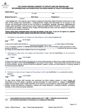 Appendix a the Johns Hopkins Consent to Create and Use Images Bb  Form