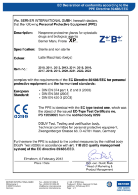 EC Declaration of Conformity Neoprene Protective Glove