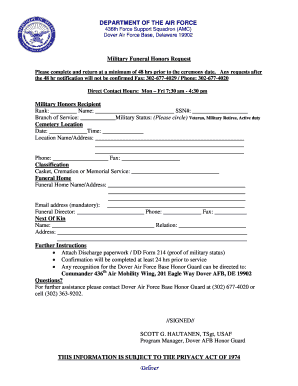 Deliver Dover Air Force Base  Form