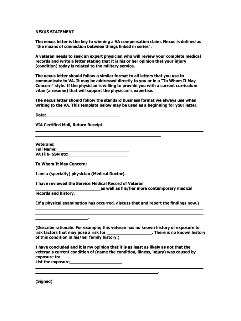 Nexus Letter Sample PDF  Form
