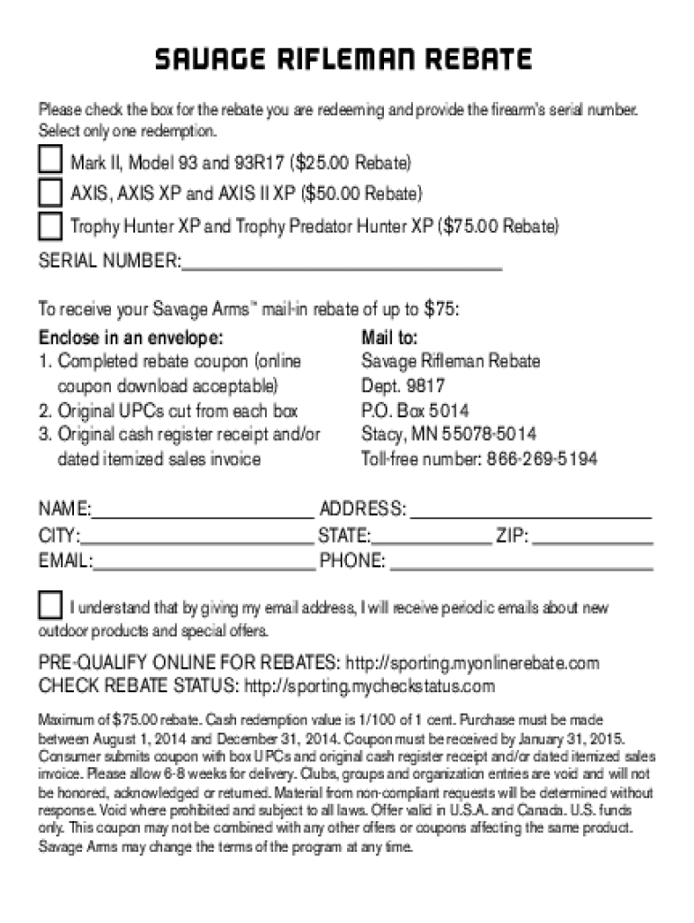 Savage Rebates Form Fill Out And Sign Printable PDF Template SignNow