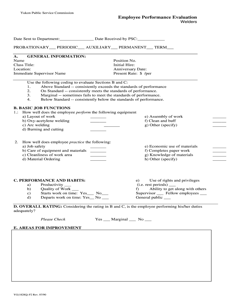 Welder Performance Evaluation Form