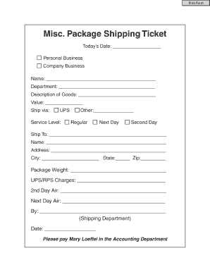 Shipping Ticket  Form