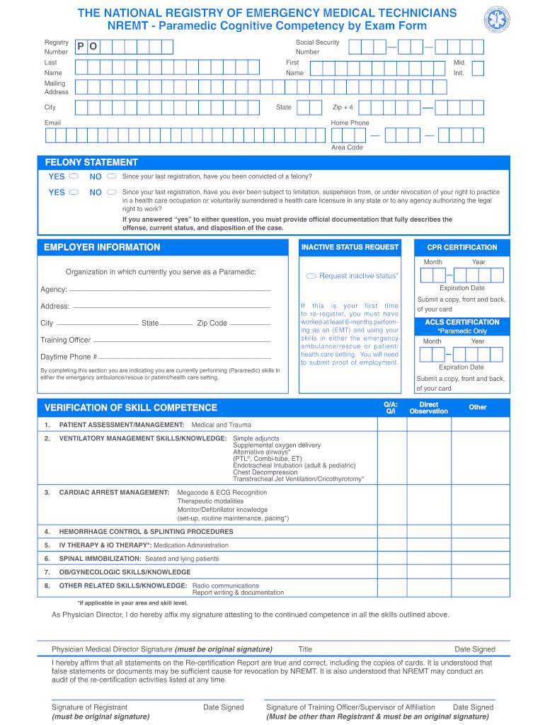 National Registy of Emt Cognitibe Competency by Exam Form