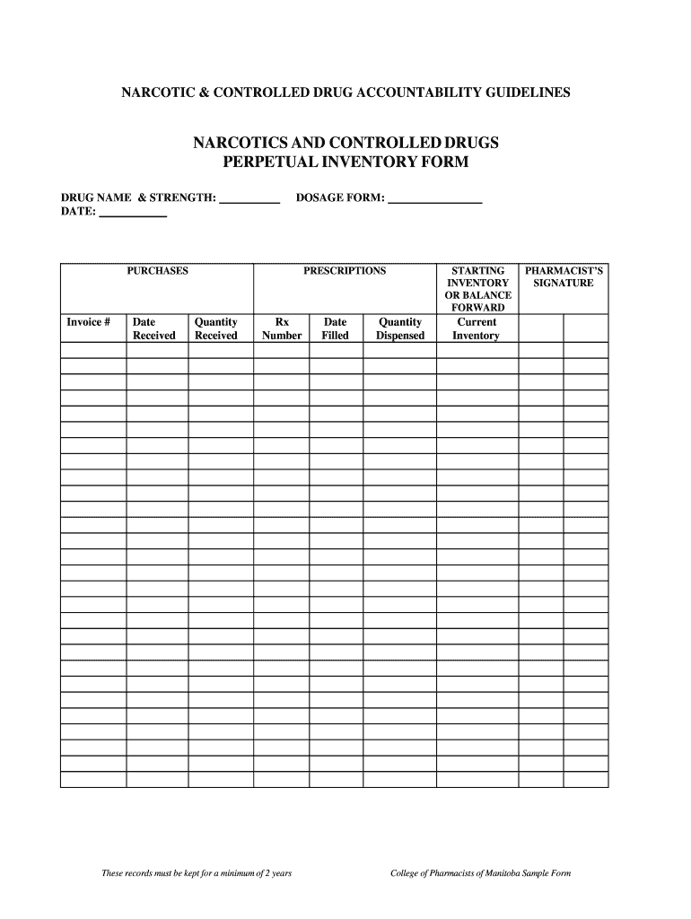 Narcotics Inventory Form