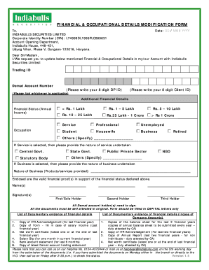 Financial &amp; Occupational Details Modification Form Indiabulls