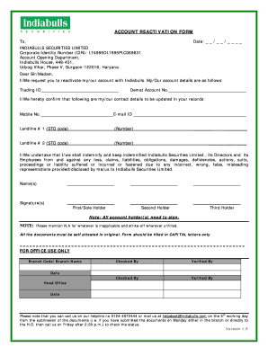 Indiabulls Demat Account Activation  Form