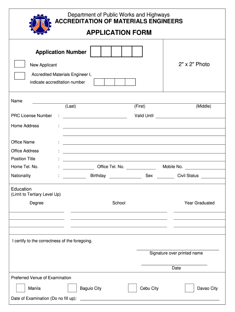 Dpwh Accreditation  Form