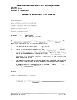 AFFIDAVIT of NONINCLUSION in the BLACKLIST  Form