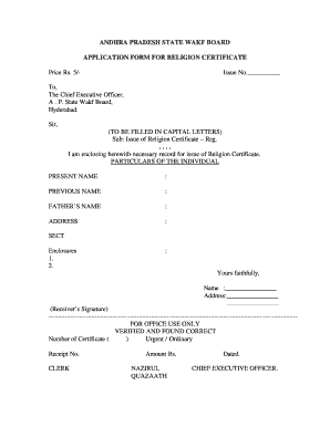 Religion Certificate  Form