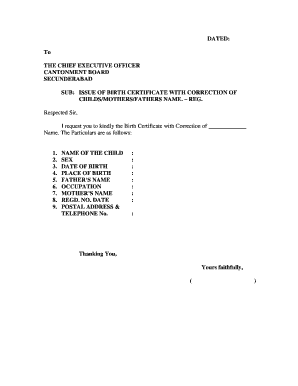 Cantonment Board Birth Certificate Form