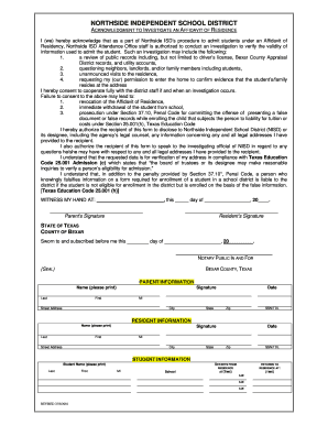 Affidavit of Residence and Investagate Form DOC Nisd