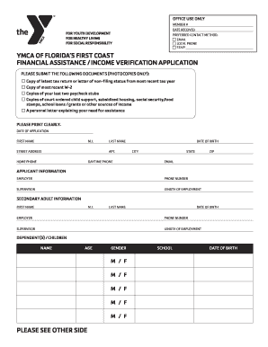 Application for Financial Assistance PDF  Form