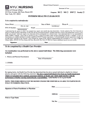 Interim Health Clearance Form New York University