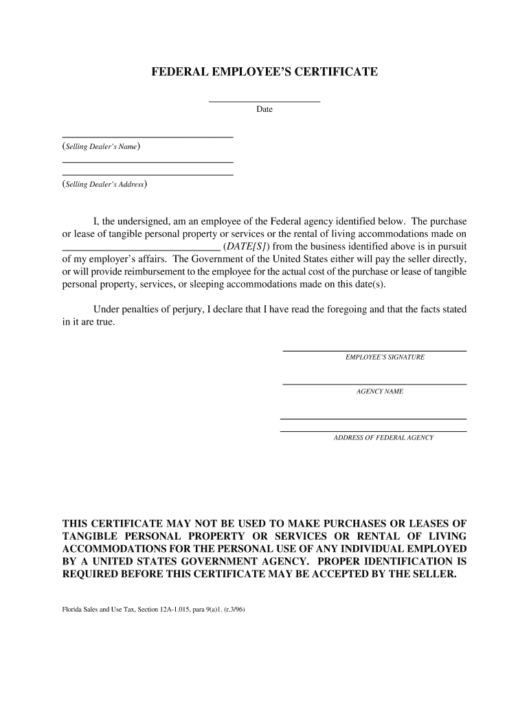 Fl Federal Certificate Tax  Form