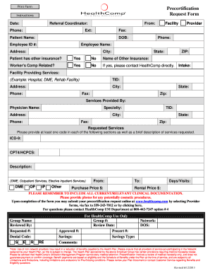 Precertification Request Form HealthComp