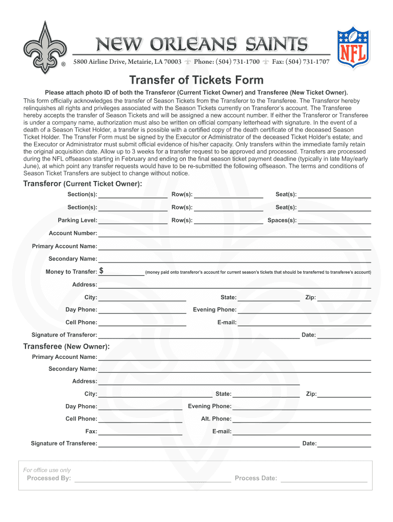 New Orleans Saints Bandwagon Transfer Form