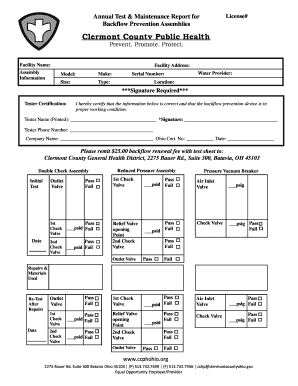Backflow Test and Maintenance Form PDF Clermont County, Ohio Clermonthealthdistrict