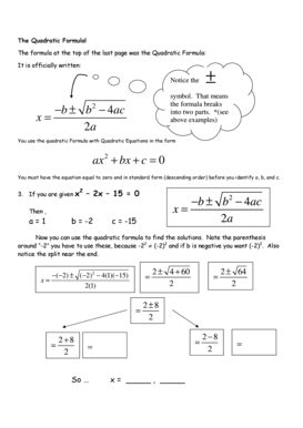 Quadratic Formula Worksheet 1