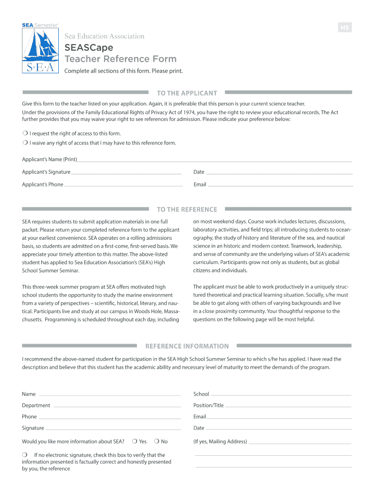 Get and Sign Sea Reference  Form