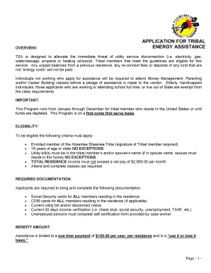 Application for Tribal Energy Assistance Absentee Shawnee Tribe  Form