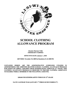 Absentee Shawnee Tribe Clothing Allowance  Form