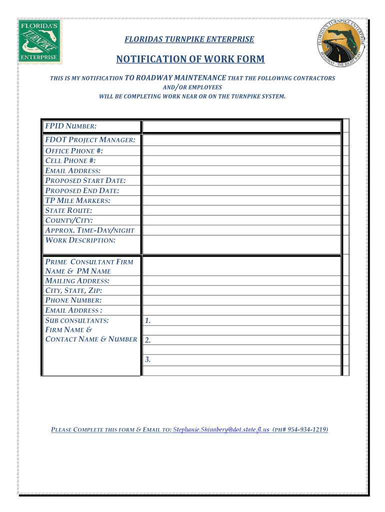 Notification Work Form