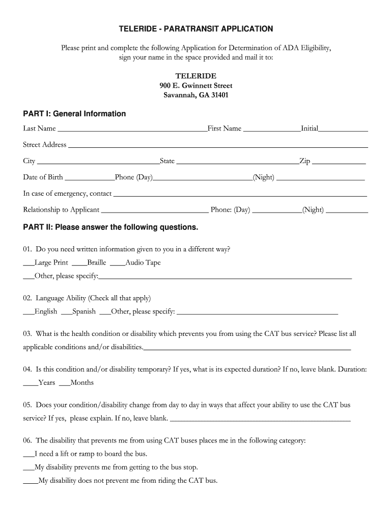 Teleride Application Savannah Ga  Form