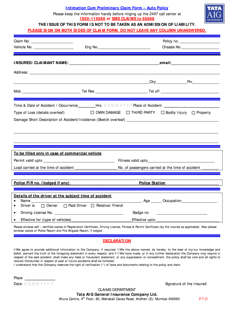 Intimation Cum Preliminary Claim Form DOC