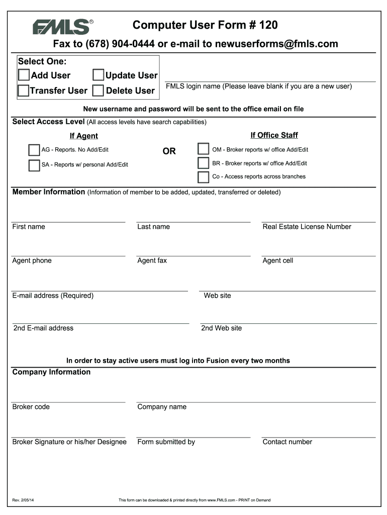 Computer User Form # 120  FMLS Com