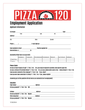 Employment Application Pizza 120  Form