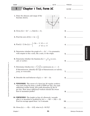 Precalculus Chapter 1 Test PDF  Form