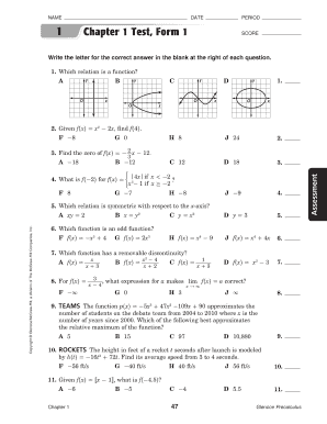 Chapter 1 Test Form 1 Precalculus Answer Key