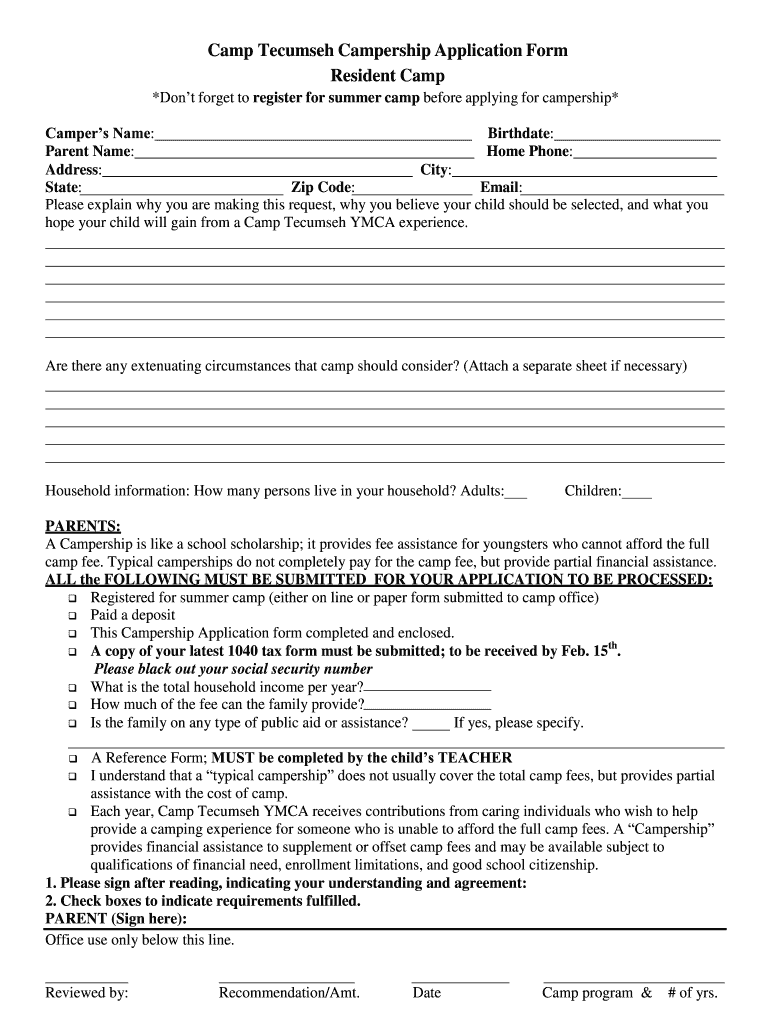 Camp Nobebosco Camership Application  Form