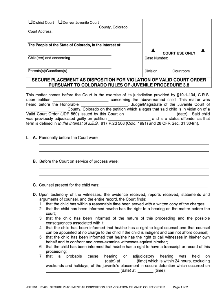 District Court Denver Juvenile Court County, Colorado Court Address the People of the State of Colorado, in the Interest of Chil  Form